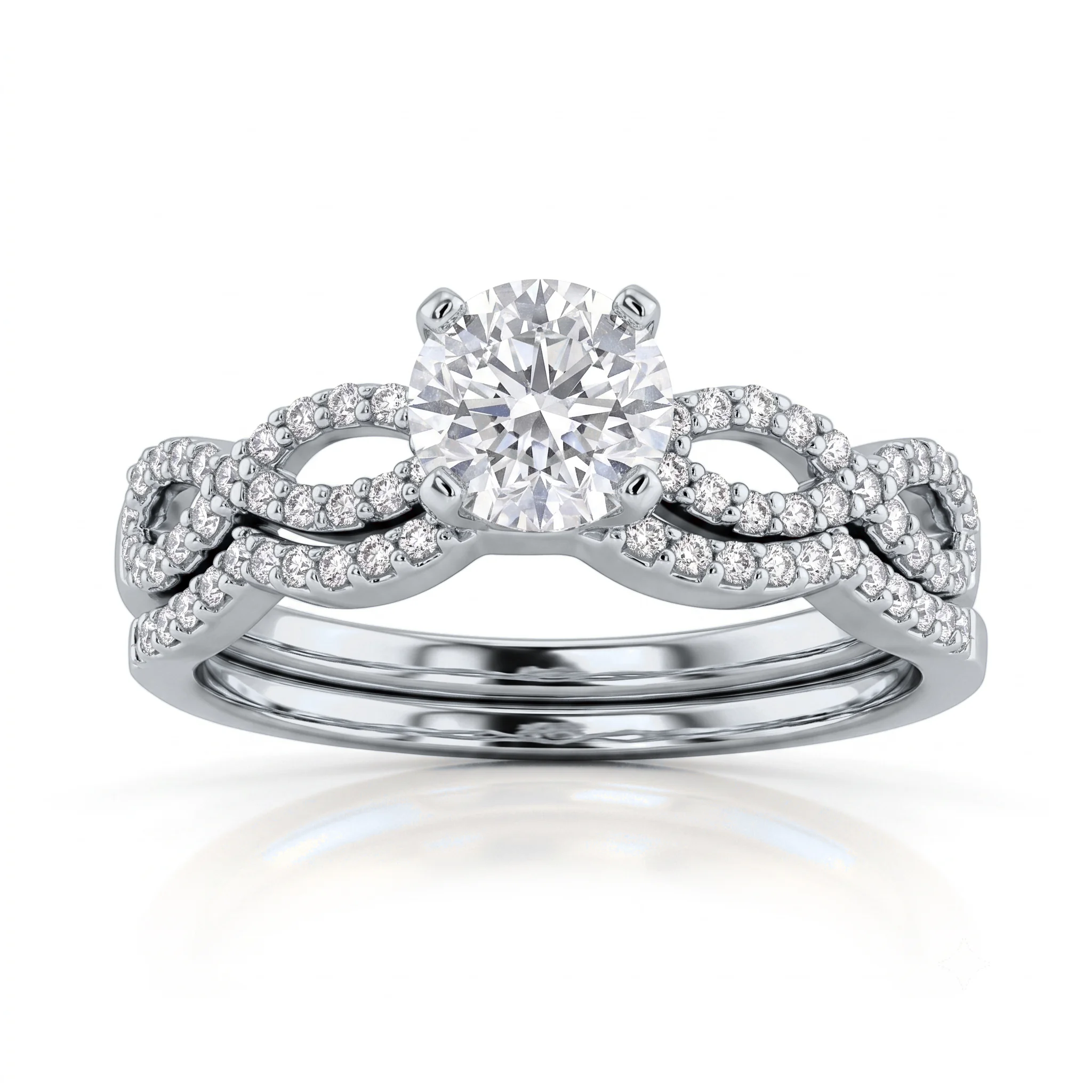 1 Carat Round Lab Grown Diamond Infinity Twist Pavé Bridal Set in 14K White Gold