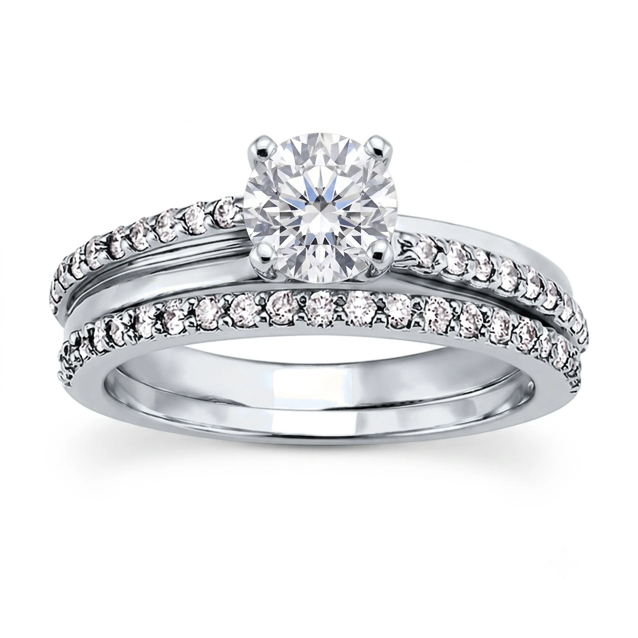 1 Carat Round Lab Grown Diamond Bypass Swirl Pavé Bridal Set in 14K White Gold