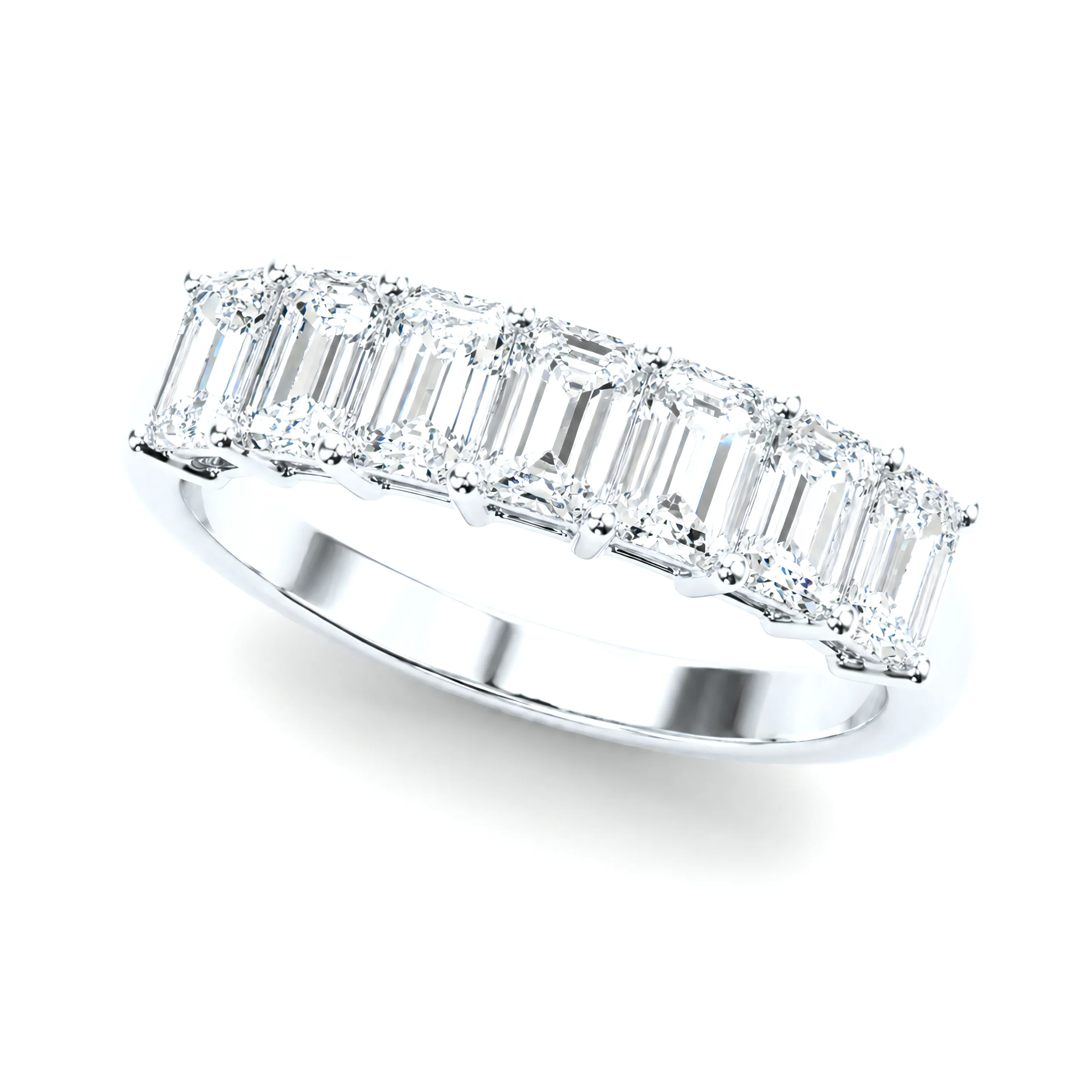 0.5 Carat Emerald Lab Grown Diamond Seven-Stone Anniversary Band in 14K White Gold
